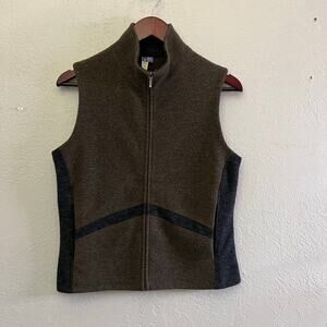 Ibex womens size medium brown black Merino wool blend full zip vest Made in USA